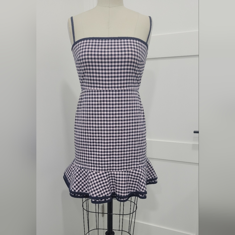 Red Valentino Women's Navy Pink Pale Check Double Ruffle Back Size 44/8 Preppy